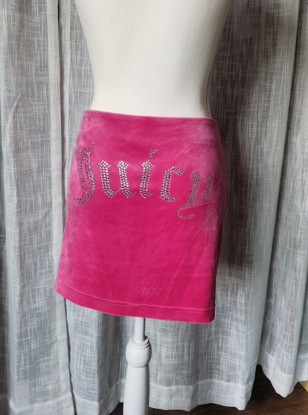 Juicy Couture Hot Pink Velour Rhinestone Logo Mini Skirt